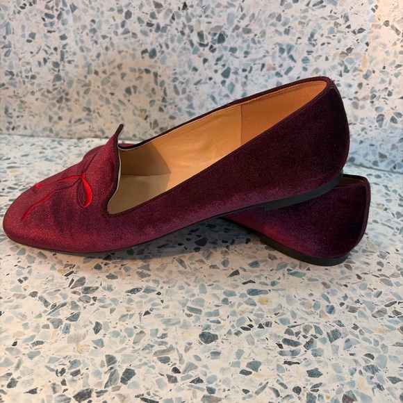 J Crew Velvet Bow Smoking Slippers Burgundy Flats Italy 8.5 - Picture 4 of 7